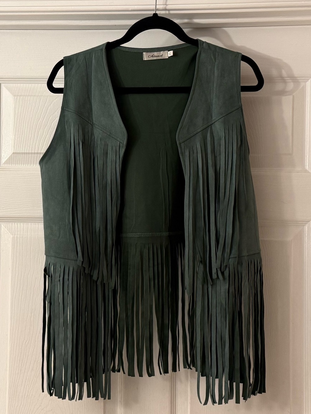 Teal suede Fringe Vest plus black catsuit. Xl. Hippie/ boho/ western style.